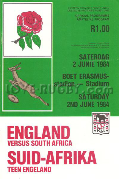 1984 South Africa v England  Rugby Programme